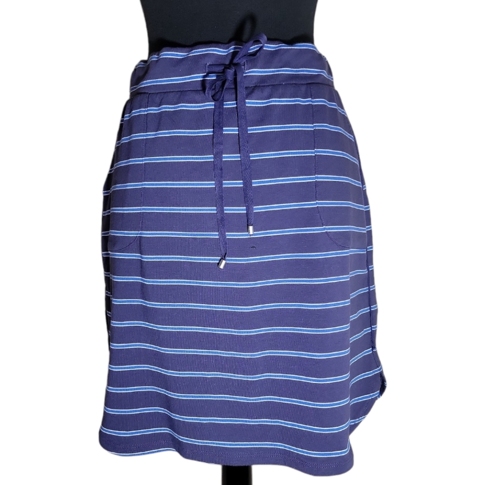 Akini blue white stripe a-line drawstring waist skirt size medium